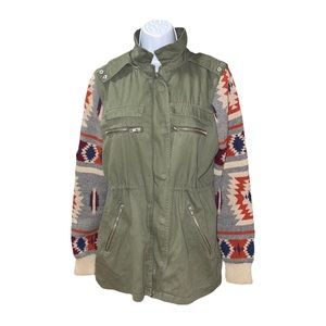 Thread & Supply Green Utility Jacket with Knit Sleeves